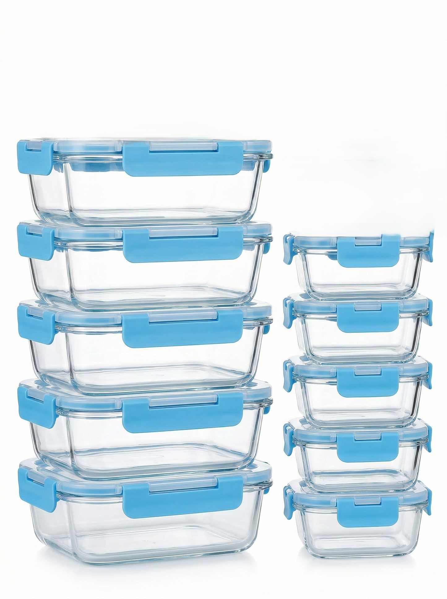 10-Piece Glass Food Storage Container Set – 5 Large 34oz & 5 Small 12oz, Airtight Leakproof Lids, BPA-Free, Microwave, Oven & Freezer Safe