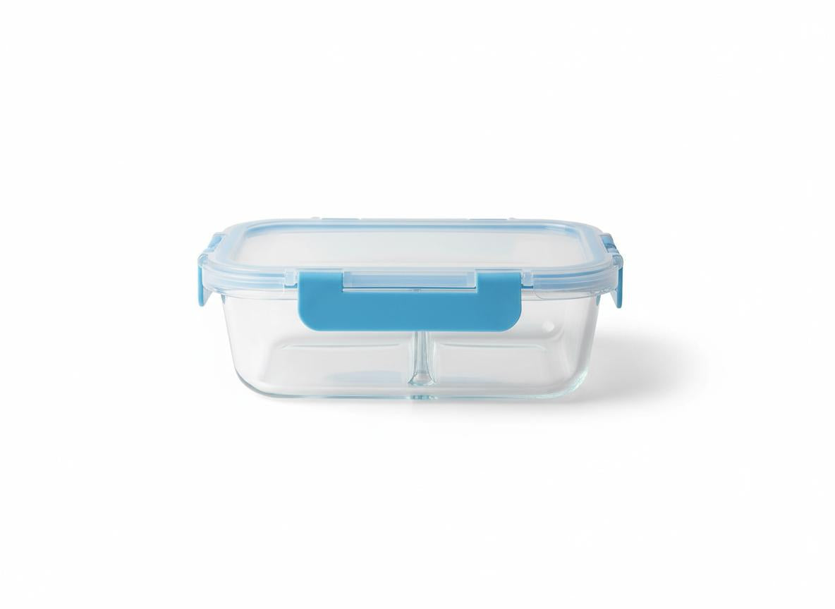 34oz Glass Meal Prep Container with 2 Compartments – Airtight Leakproof Lid, BPA-Free, Microwave & Freezer Safe