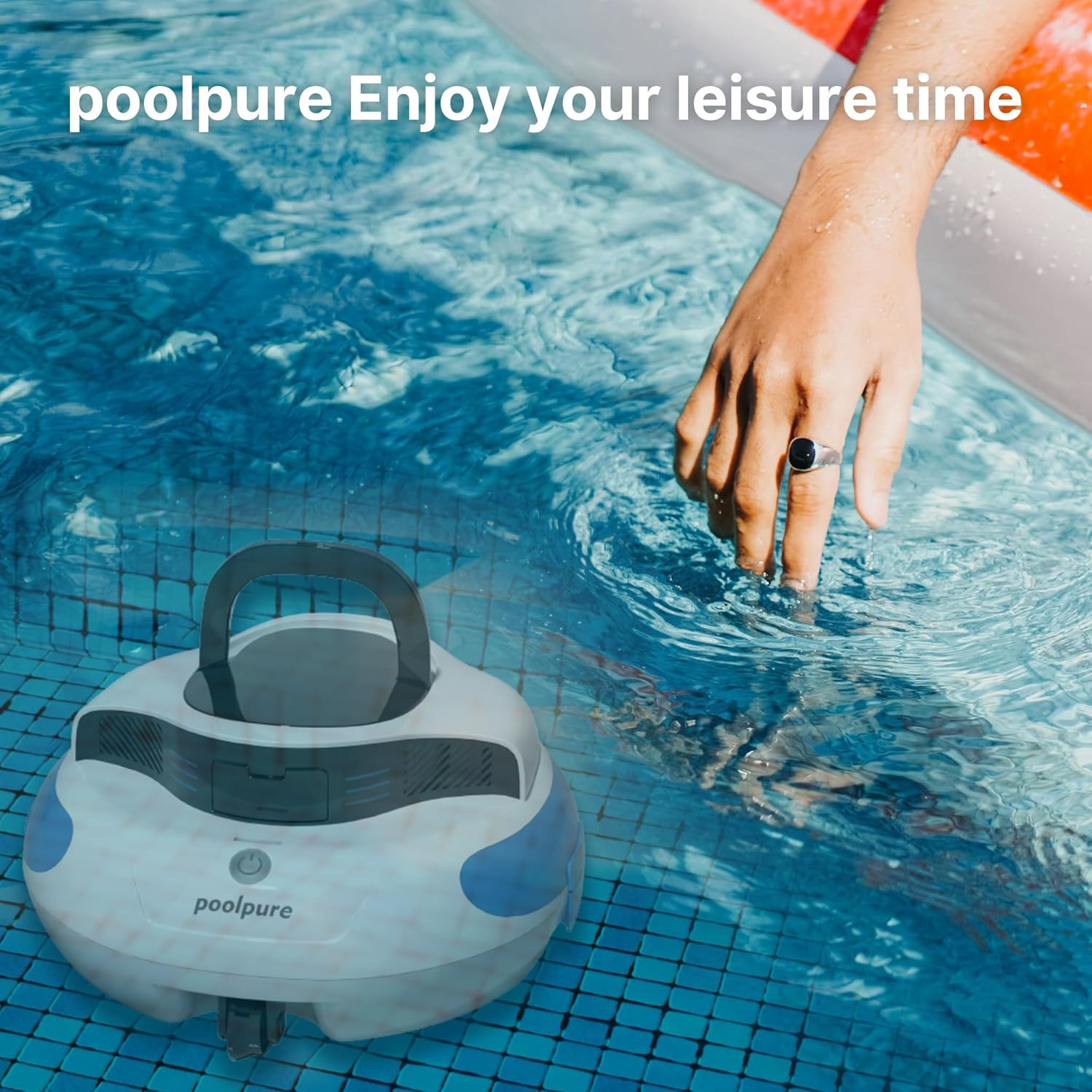 POOLPURE Wireless Pool Robot Cleaner 100 Min Runtime Self-Parking