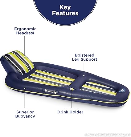 Aqua Luxury Pool Float Lounge – Extra Large Inflatable Float with Headrest & Cupholder