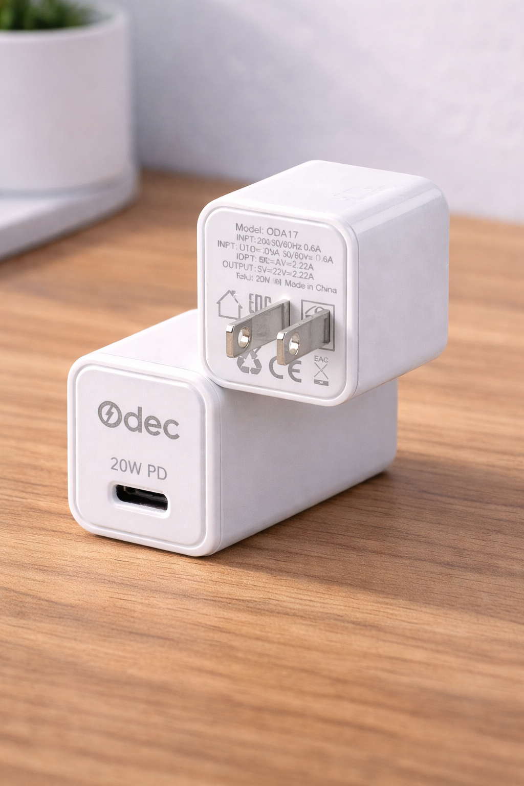 ODEC 20W PD Wall Charger – 2 Pack (Colour: White)