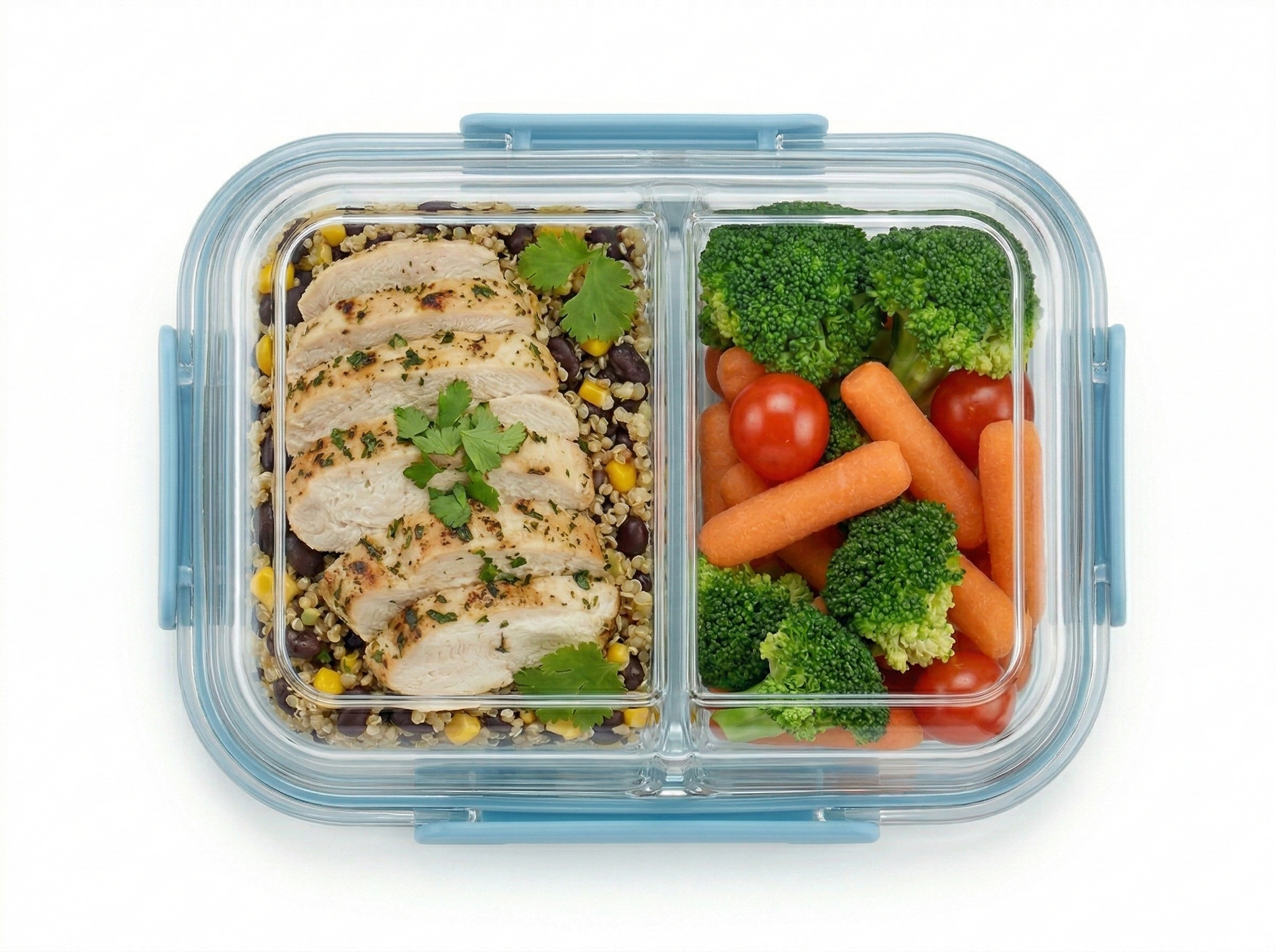 34oz Glass Meal Prep Container with 2 Compartments – Airtight Leakproof Lid, BPA-Free, Microwave & Freezer Safe