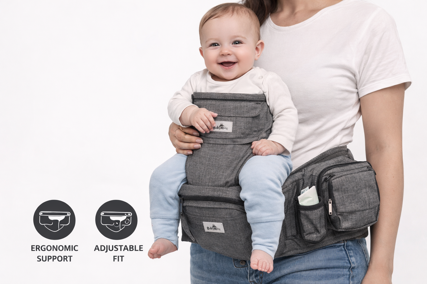 Babymust Baby Carrier with Hip Seat Adjustable Waist Belt and Multi-Pocket Storage