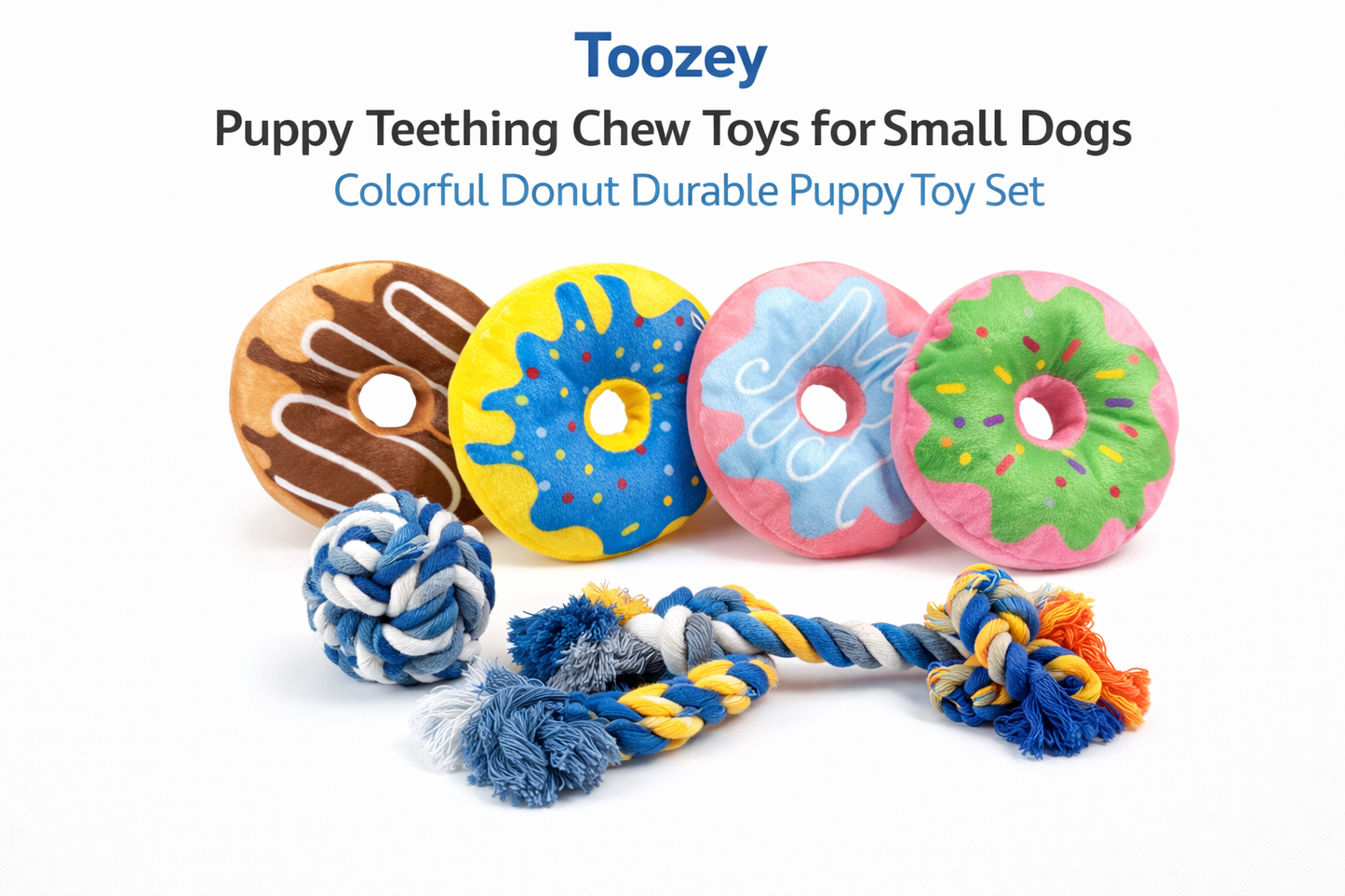 Toozey Puppy Teething Chew Toys for Small Dogs Colorful Donut Durable Puppy Toy Set