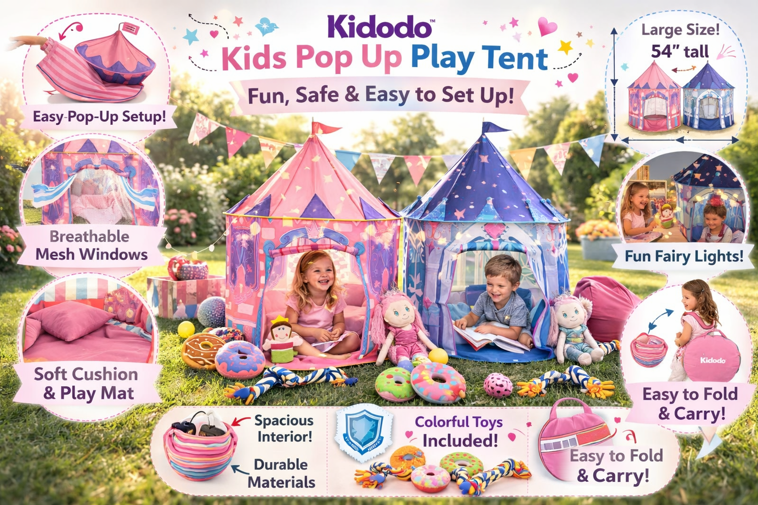 Kidodo Kids Pop Up Play Tent Indoor Children Playhouse Toy