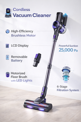V12 Cordless Vacuum Cleaner – Powerful Lightweight Stick Vacuum with High Suction, Rechargeable Battery, Multi-Surface Cleaning