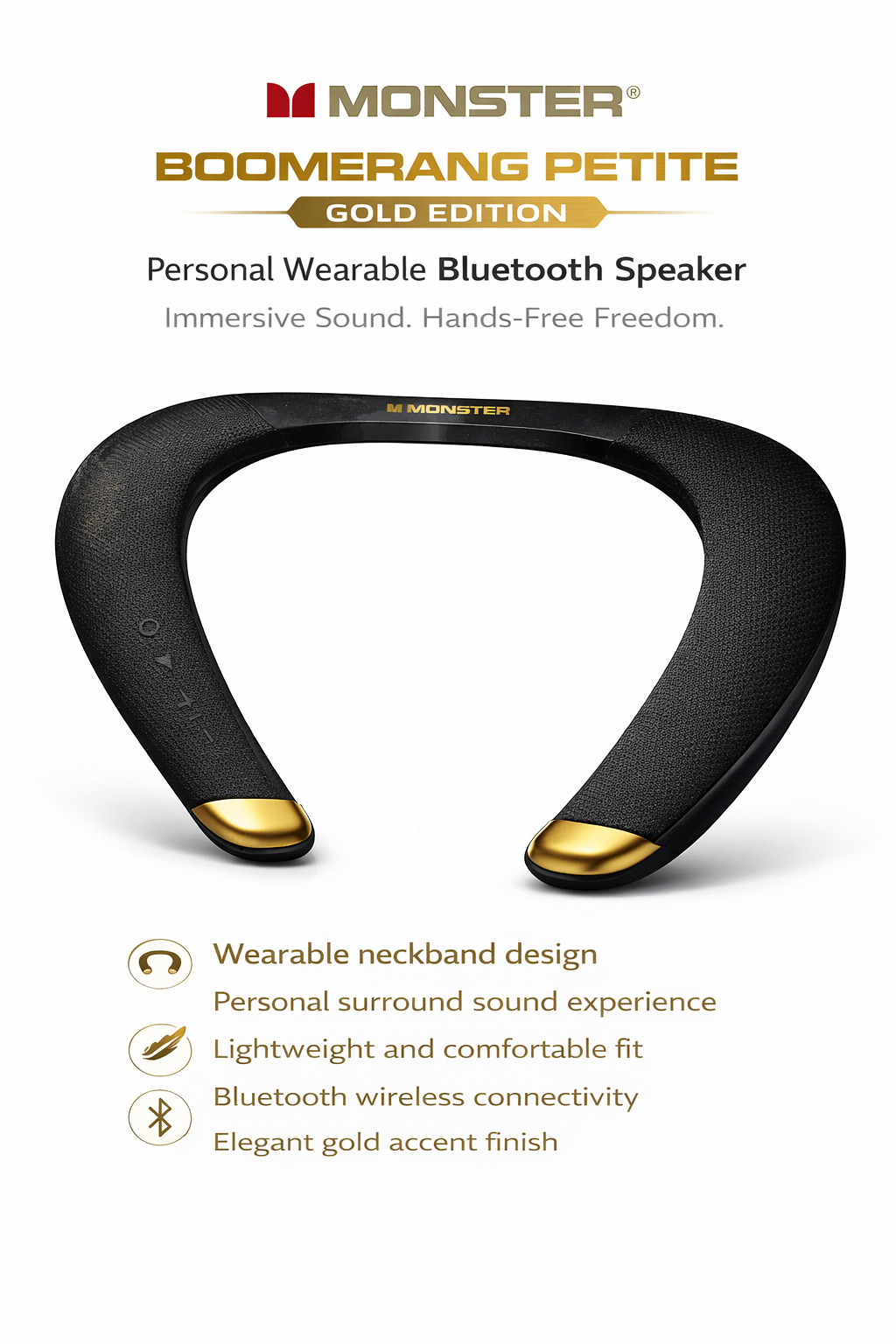 Monster Boomerang Petite Neckband Bluetooth Speaker – Gold Edition