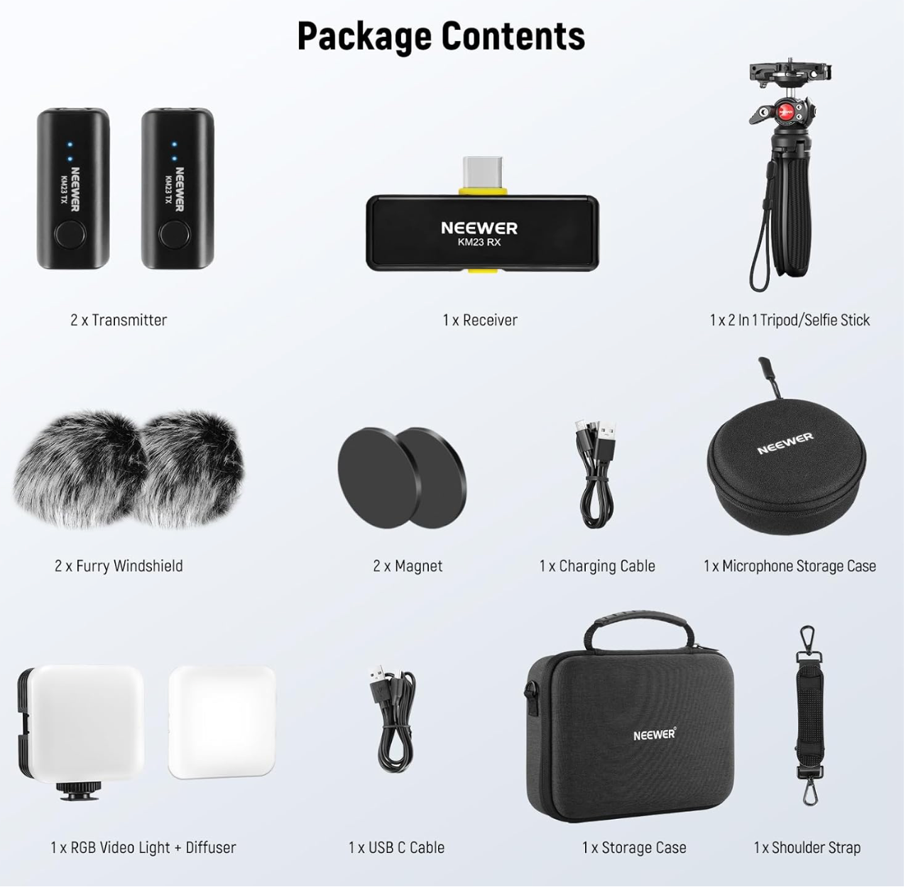 Vlogging Kit for Phone with RGB LED Light &amp; Wireless Microphone