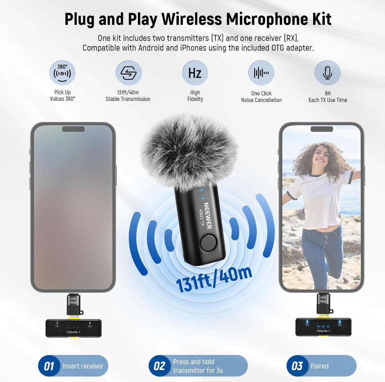 Vlogging Kit for Phone with RGB LED Light &amp; Wireless Microphone