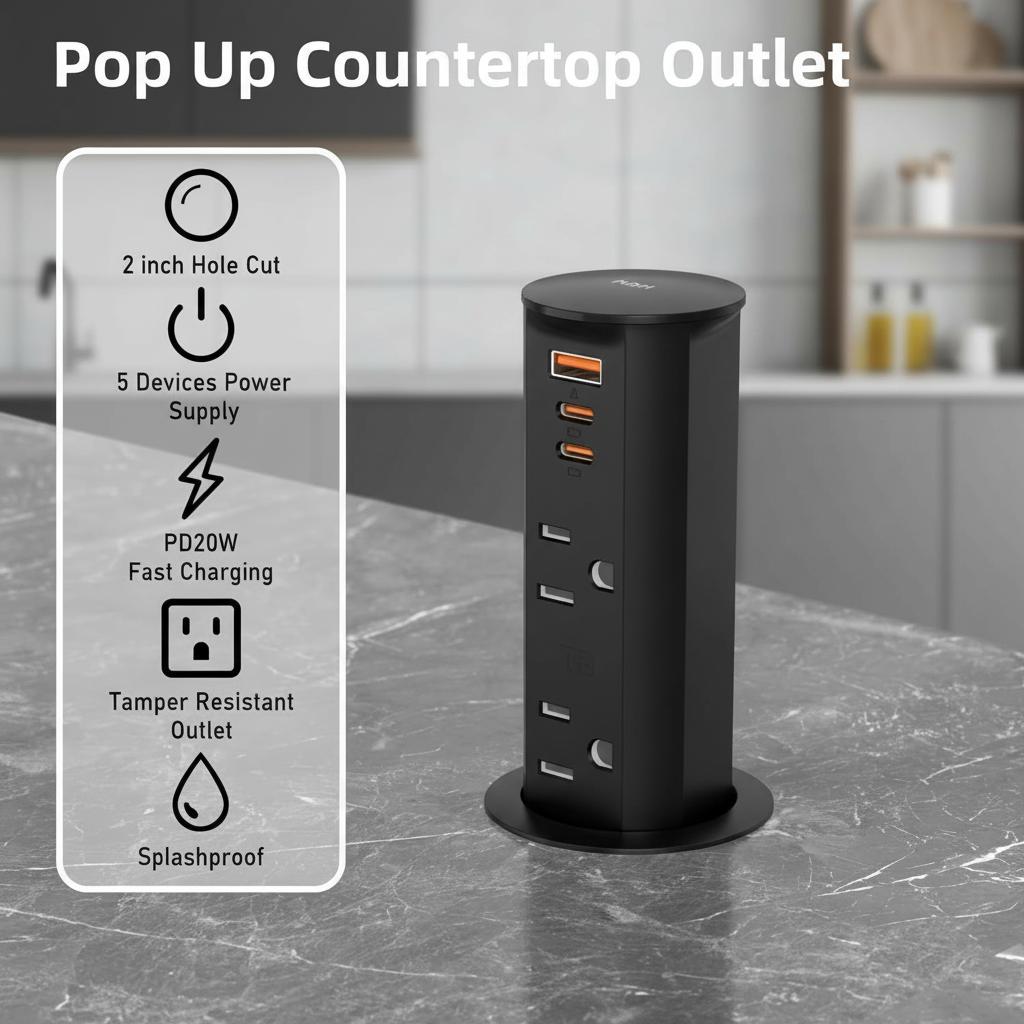 Annquan 2 Inch Space Saver Pop Up Countertop Outlet with PD20W USB Ports and Dual AC Outlets
