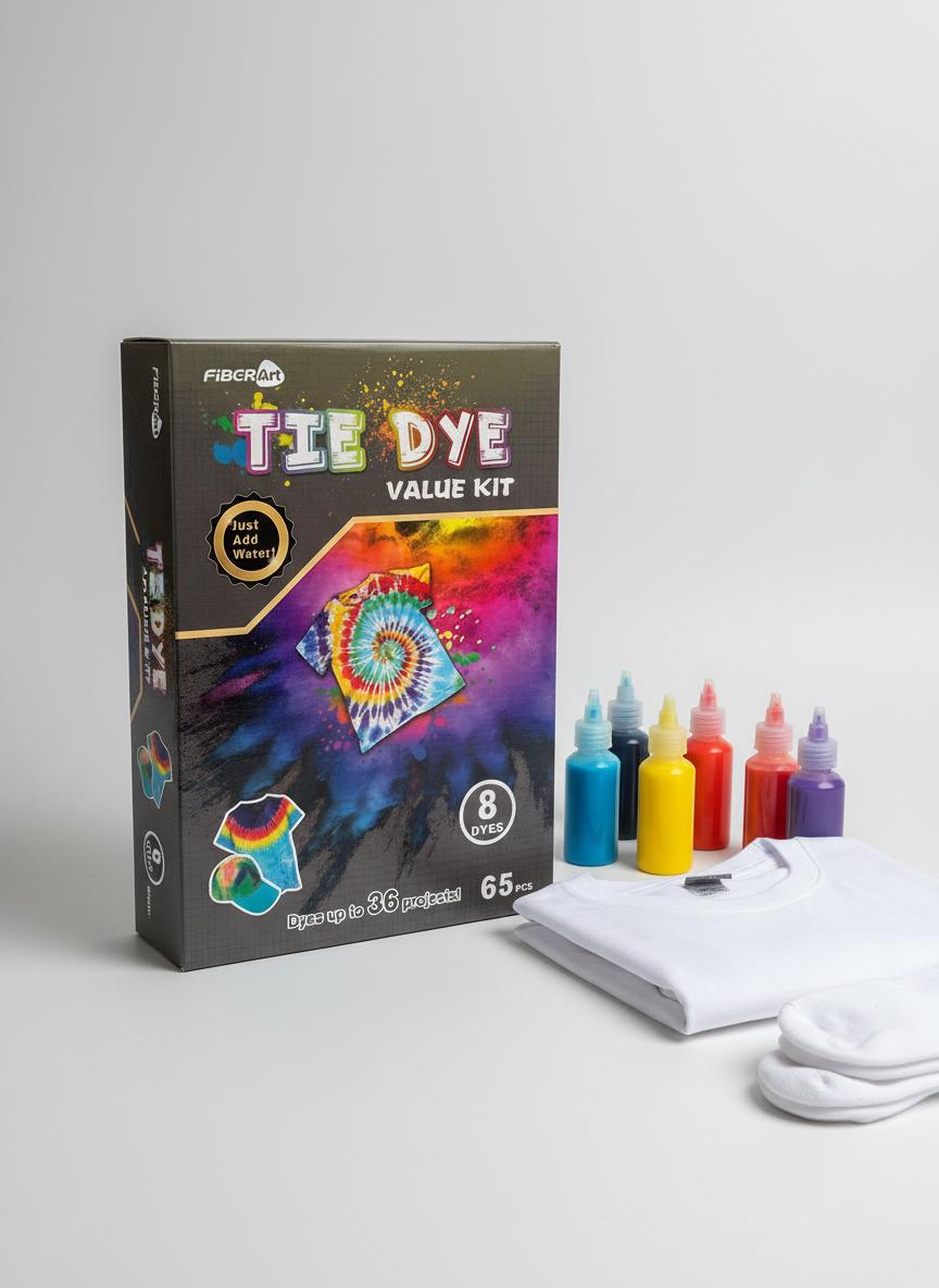 8 Colour Tie Dye Kit All-In-One Fabric Dye Set with Bottles Gloves Rubber Bands DIY Shirt Craft Kit